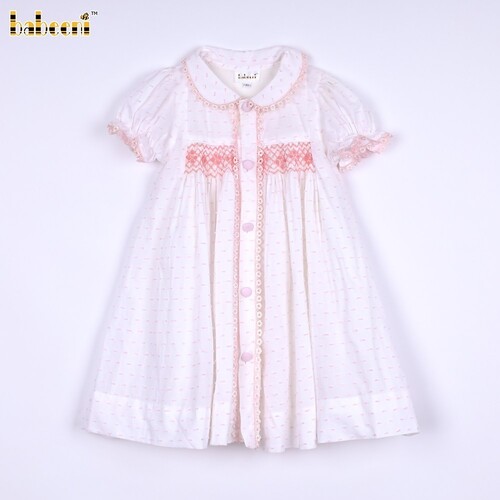 Pink swiss dot Geometric smocked baby dress - BB3100A